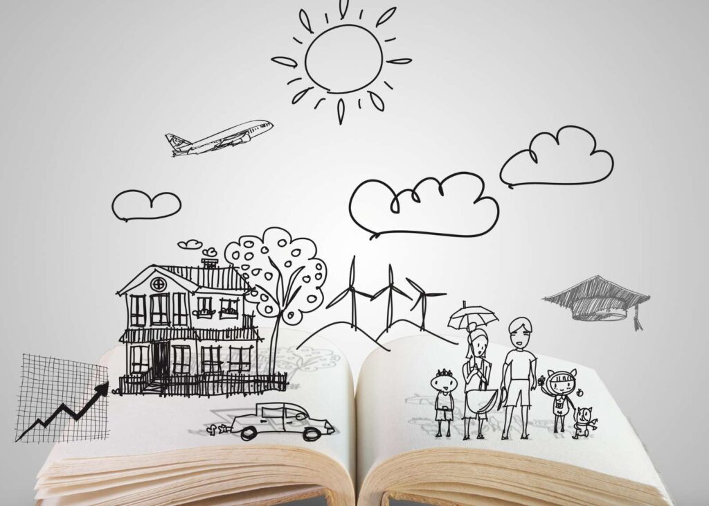 Facility Management Brand Story - Open book with objects sticking out